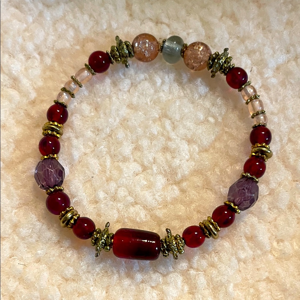 Elegant Red and Purple Beaded stretch Bracelet